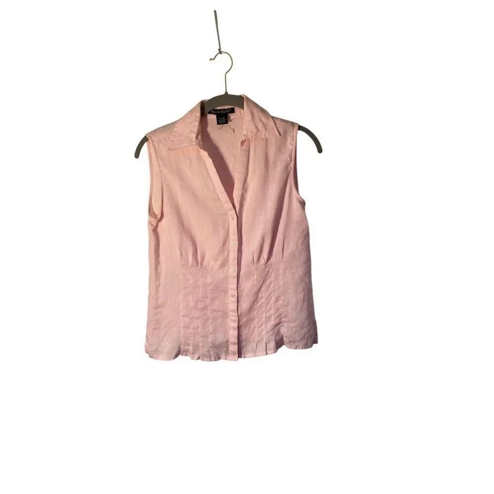 Alexandra Bartlett, 100% linen, pink, sleeveless blouse, small